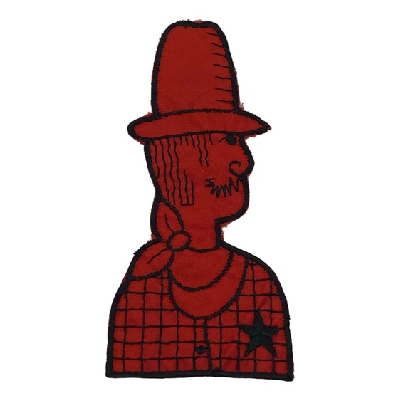 Vintage Large Bright Red & Black Cowboy Sheriff Sew On Patch - Picture 1 of 6